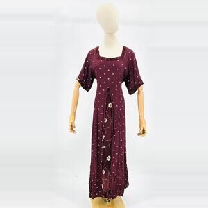 Vintage 90s Carole Little Burgundy Boho Floral Panel Maxi Dress